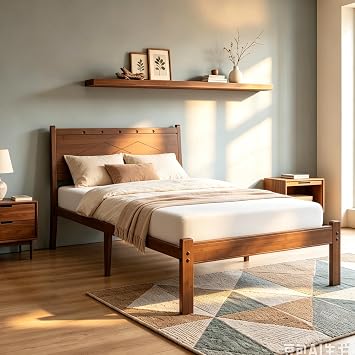 Twin Solid Bamboo Wood 14" Bed Frame with Headboard, Brown