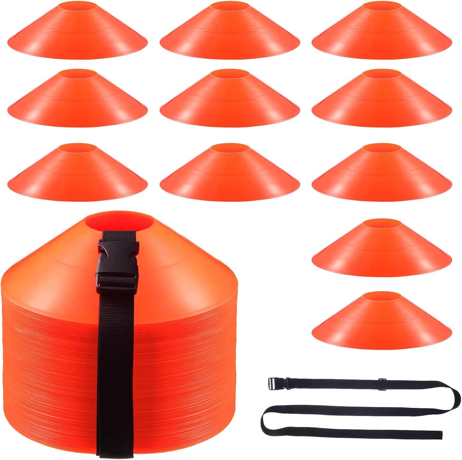 100 Pieces Soccer Cones with Strap Agility Disc Cones