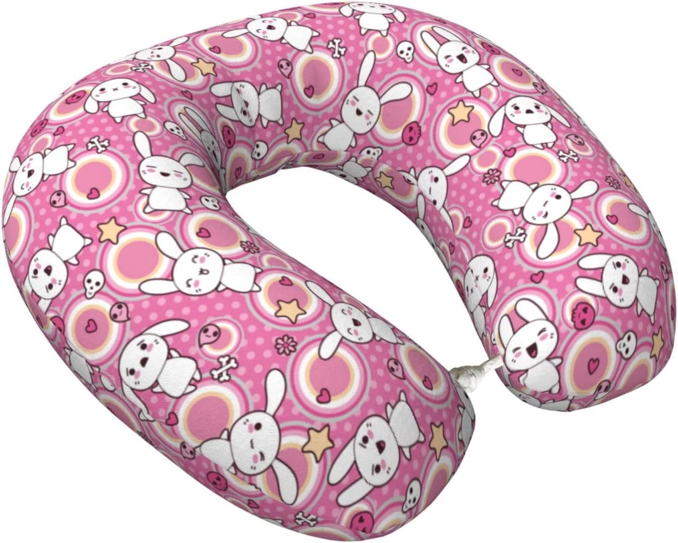 Pink Cute Rabbit Travel Pillow Memory Foam Neck Pillow, Travel Essentials Airplane Pillow, Neck Pillow for Traveling/Sleeping, Travel Accessories for Women Men