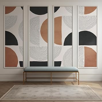 MUDECOR Wall Mural Minimalist Geometric Circles Modern Design in Black, White, and Tan Removable Self-Adhesive Wallpaper Wall Decoration for Bedroom Living Room - 96x144