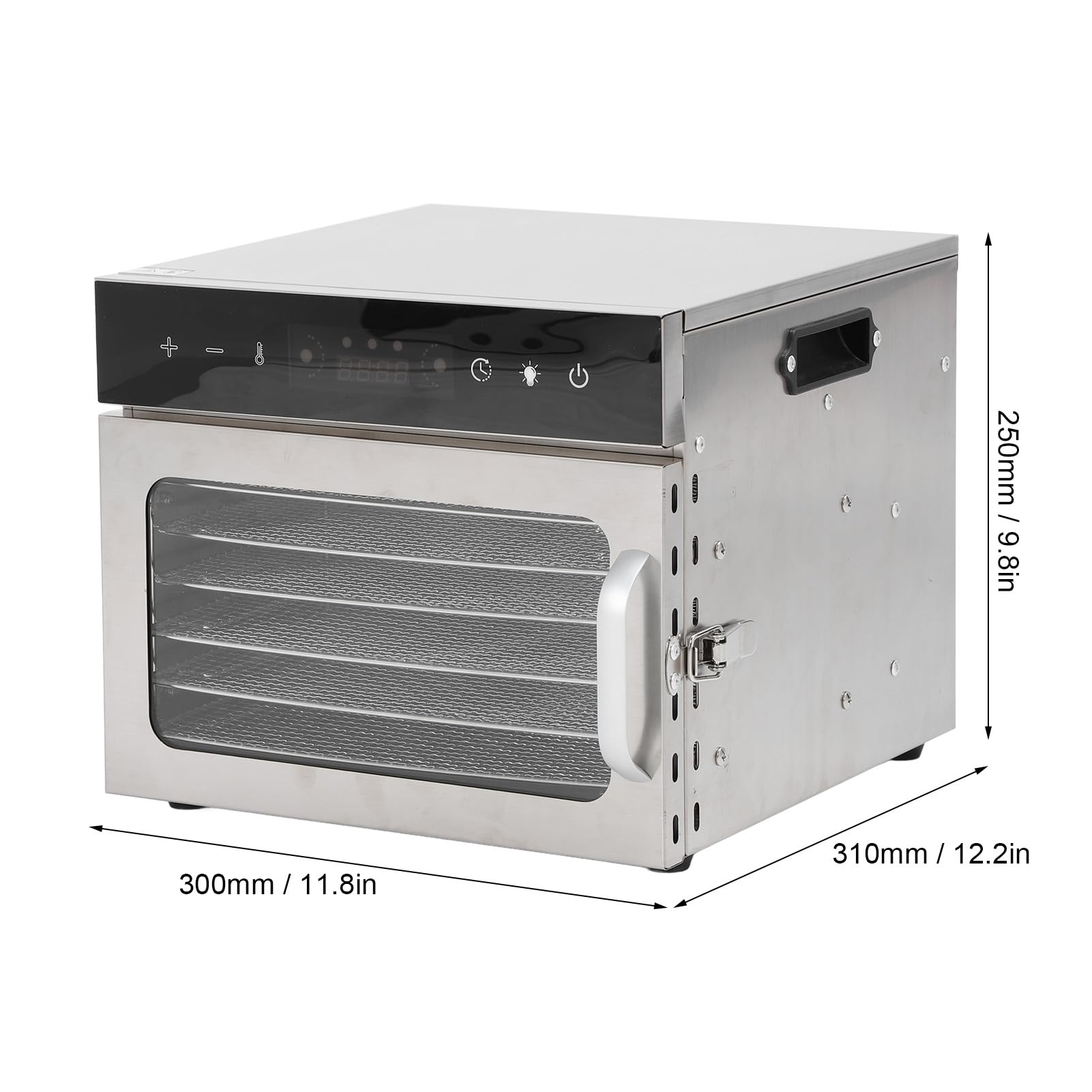Fdit Disidratatore Alimenti 6 Vassoi in Acciaio Inox, Timer Digitale Controllo Temperatura 70-190°F per Carne Secca, Frutta, Snack per Cani, Prevenzione Surriscaldamento, (Spina europea 220 V)