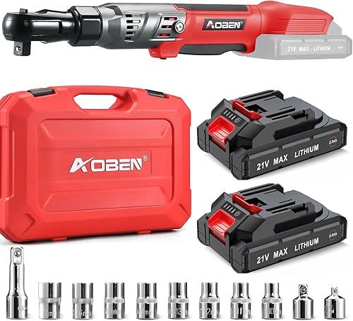 AOBEN Kit de llave de trinquete inalámbrica de 21 V de 1/2 pulgadas - 74 pies-libras, trinquete de potencia eléctrica sin escobillas con velocidad