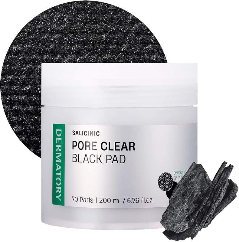 DERMATORY Almofadas faciais Salicinic Pore Clear com ácido salicílico BHA e carvão 5% no tecido, dupla textura