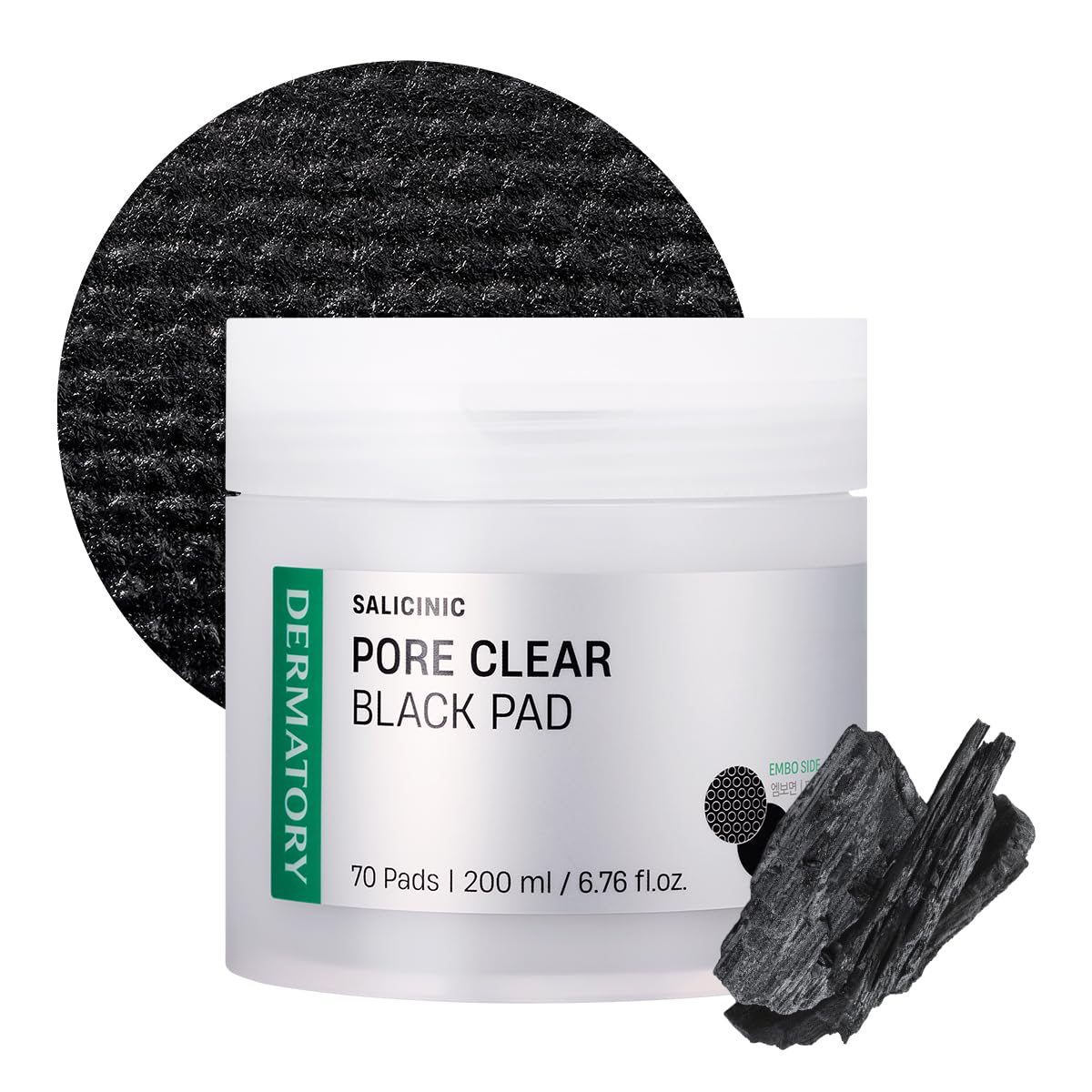 DERMATORY Salicinic Pore Clear Black Pad for Pore Refining with BHA Salicylic Acid, Infused with 5% Charcoal (in fabric only), Facial Exfoliant for Blackheads, Dual-Textured, Korean Skin Care