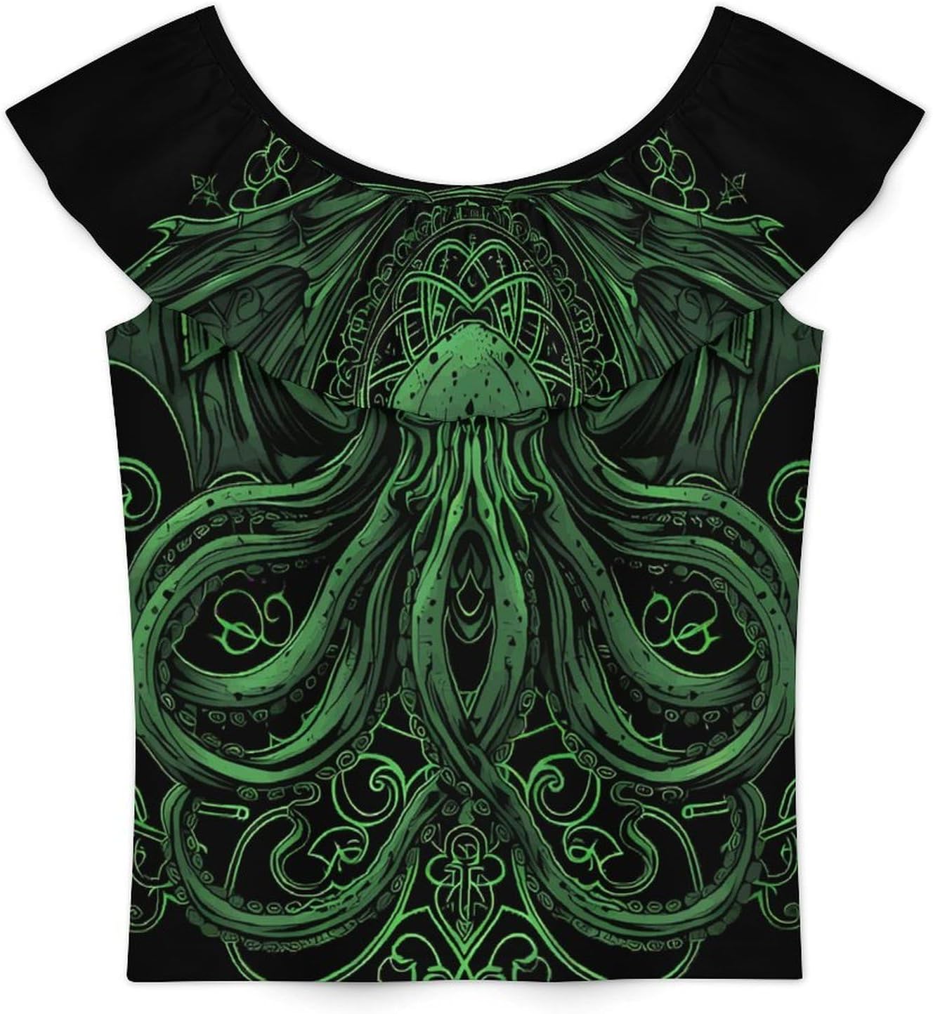 Great FunnyCthulhu Girls T-Shirts Top Ruffle Short Sleeve Blouse Casual Graphic Tees