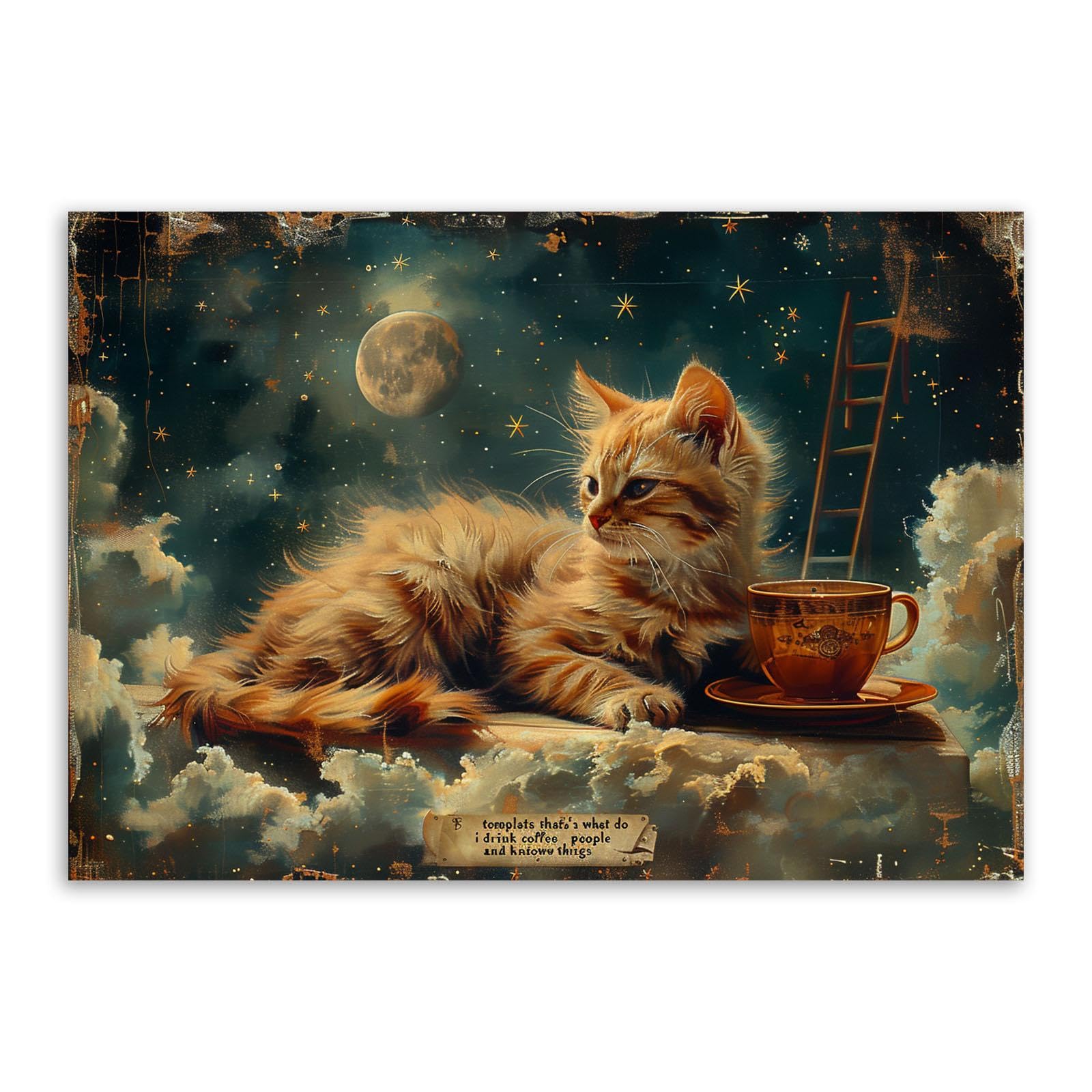 Peintures décoratives café pour chat grand format 70x100cm art mural