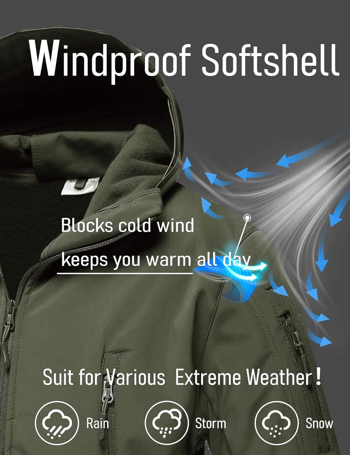 MAGCOMSEN Men's Jacket Tactical Performance Waterproof Softshell Jackets Fleece Lined Ski Snow Winter Windbreaker - Image 5