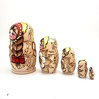 Vista 5 de Juego de muñecas rusas de anidación de 5 piezas de madera quemadas de 4 pulgadas de alto