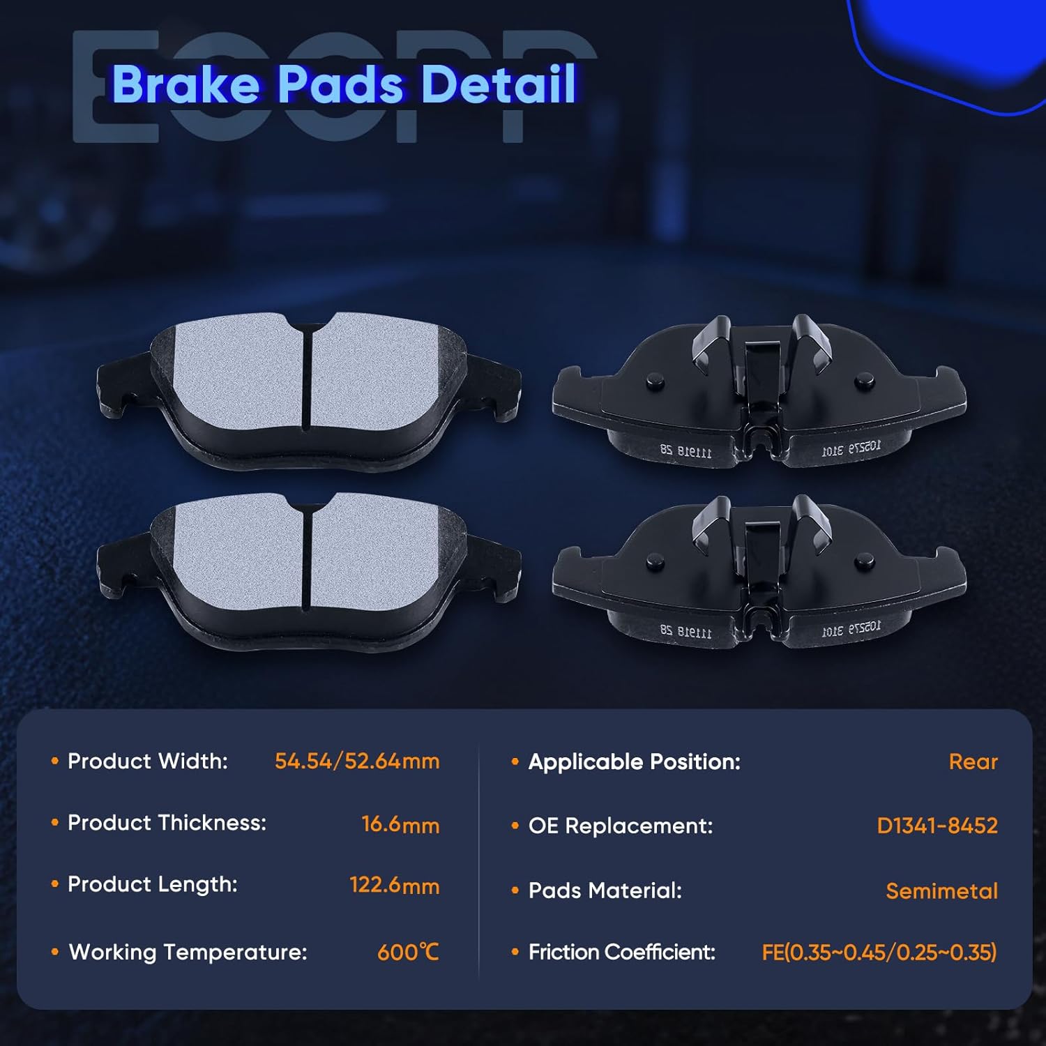 ECCPP D1406 D1341 8pcs Ceramic Front Rear Disc Brake Pads Kits fit for 2013 2014 2015 for Mercedes-Benz GLK250,2010 2011 2012 2013 2014 2015 for Mercedes-Benz GLK350