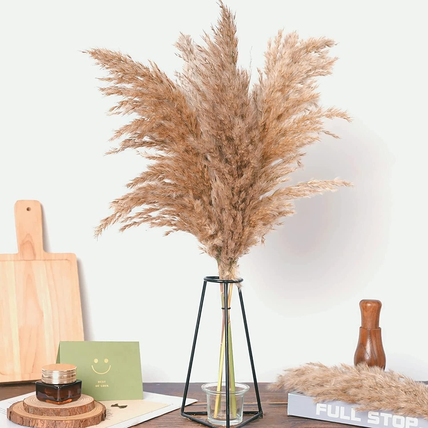Décor d'herbe de pampa séchée, Grand herbe de Pampas moelleuse brune, herbe pompeuse sèche, décor de fleurs de mariage, Bouquet de fleurs naturelles, décoration de salle, Vase d'herbe de Pampas(5pcs)