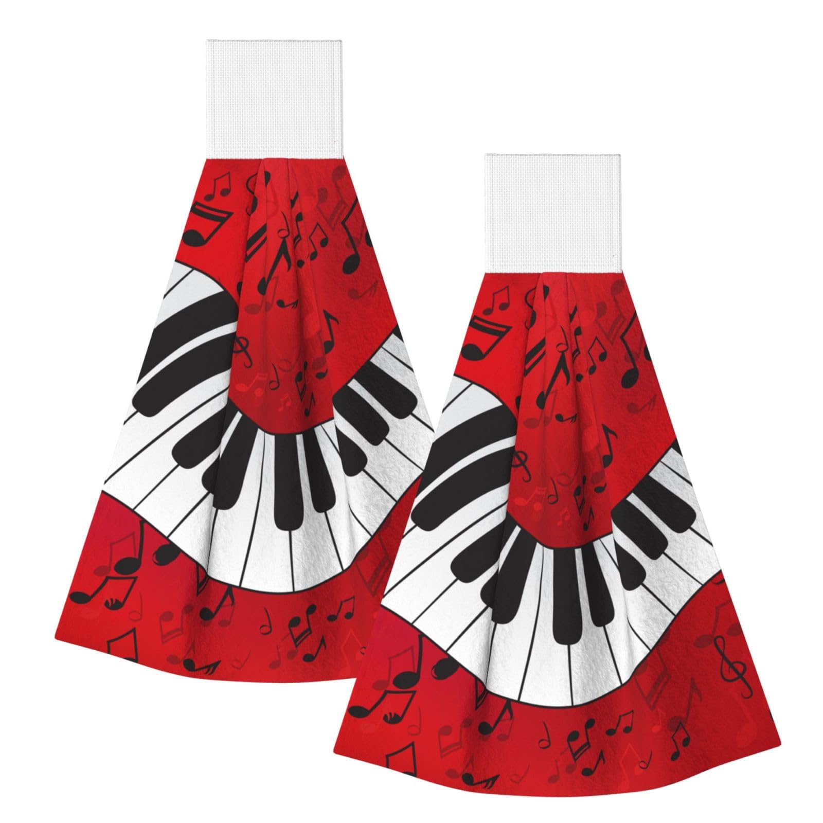 DOPKLNA Music Note Piano Printing, 2 Pcs Hanging Coral Fiber Hand Towels for Bathroom, Absorbent Kitchen Towels