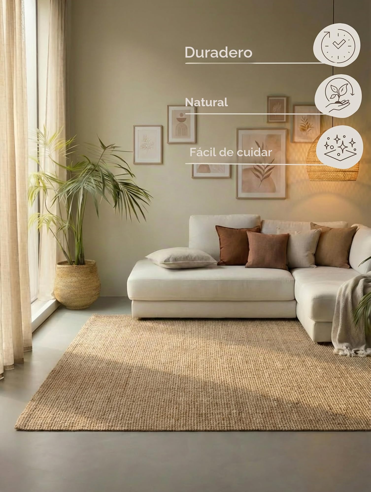 Hanse Home Alfombra de Yute Natural para salón, Dormitorio, Comedor, 190 x 280 cm, Tejida a Mano y Natural, Estilo Bohemio