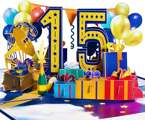 GREETING ART Tarjeta de feliz cumpleaños 15, tarjeta de aniversario de boda 15 para marido y esposa, tarjeta de cumpleaños de 15 años para