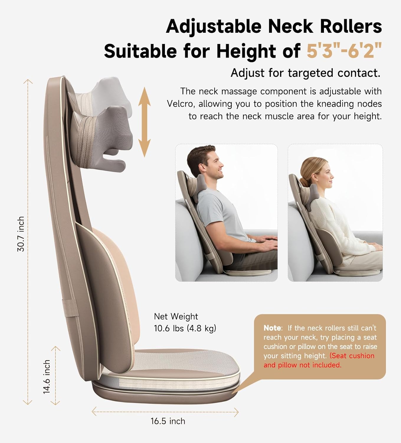 Flekzo Shiatsu Back Massager for Chair with Heat – 4D Deep Kneading Massage Seat Pad for Back and Neck, Rolling Massage, Adjustable Intensity & Height, Helps Relieve Muscle Soreness, Brown