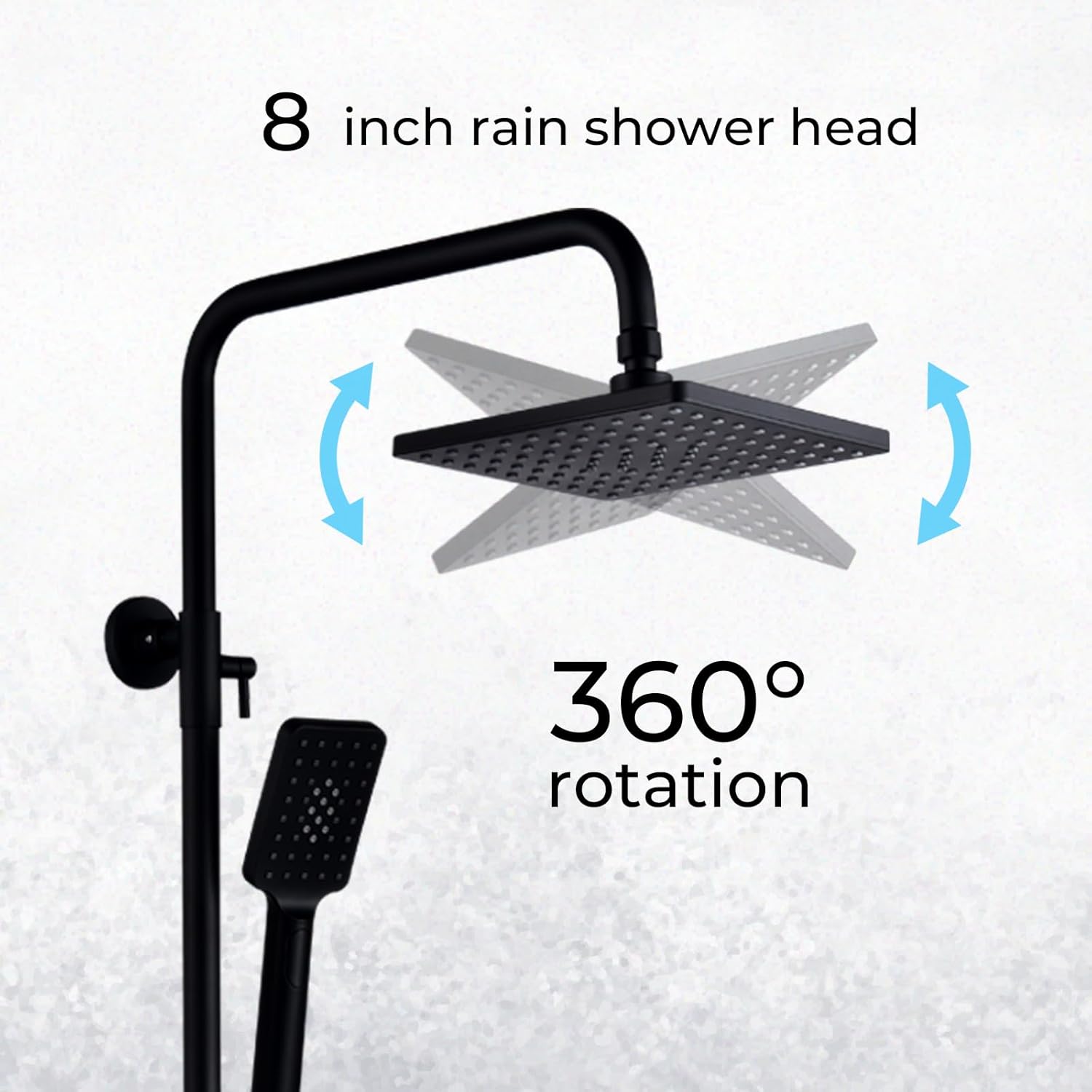 Outdoor Shower Faucet Set 8" Square Shower Head 3 Function Thermostatic Rainfall Shower Fixtures, Handheld Sprayer Tub Spout with Constant Temperature with Height Adjustable Slide Bar