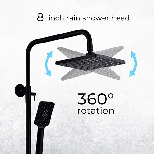 Miniatura 3 de Sistema de ducha termostático negro mate, montaje en pared, válvula de ducha termostática de latón de triple función, con cabezal de ducha de 8