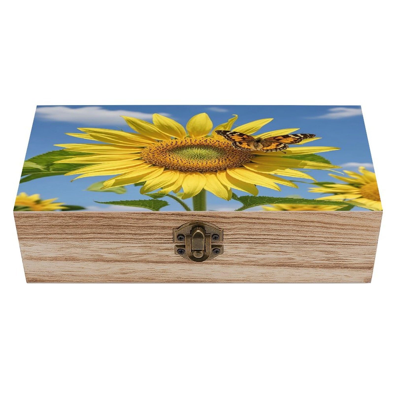 LZQPOEAS Sunflower And Butterfly Wooden Box Storage Space to Organize Jewelry in A Beautiful Small Storage Box Decorative Card Boxes Memory Treasure Boxes for Crafts And Photo Storage