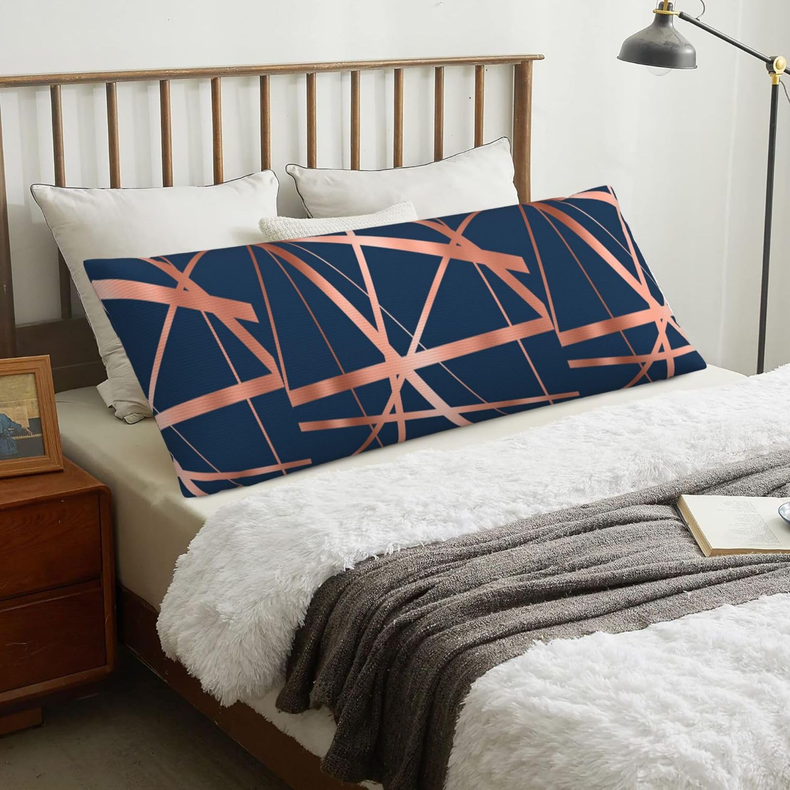 Navy And Copper Luxe, Body Pillow Cover with Zipper,Long Body Pillowcase 20 x 60 in