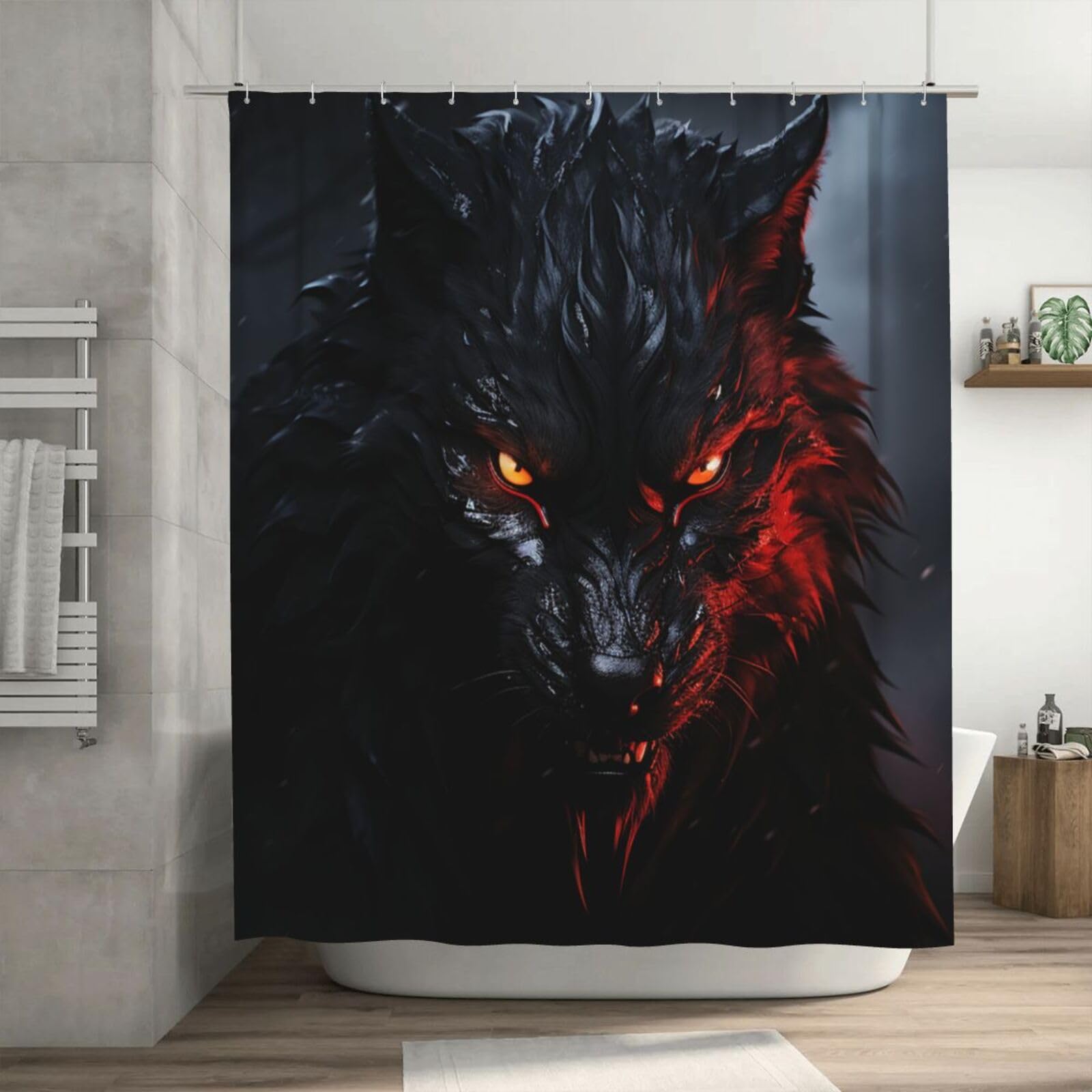 Rideau de douche loup noir en tissu premium occultant 182 cm