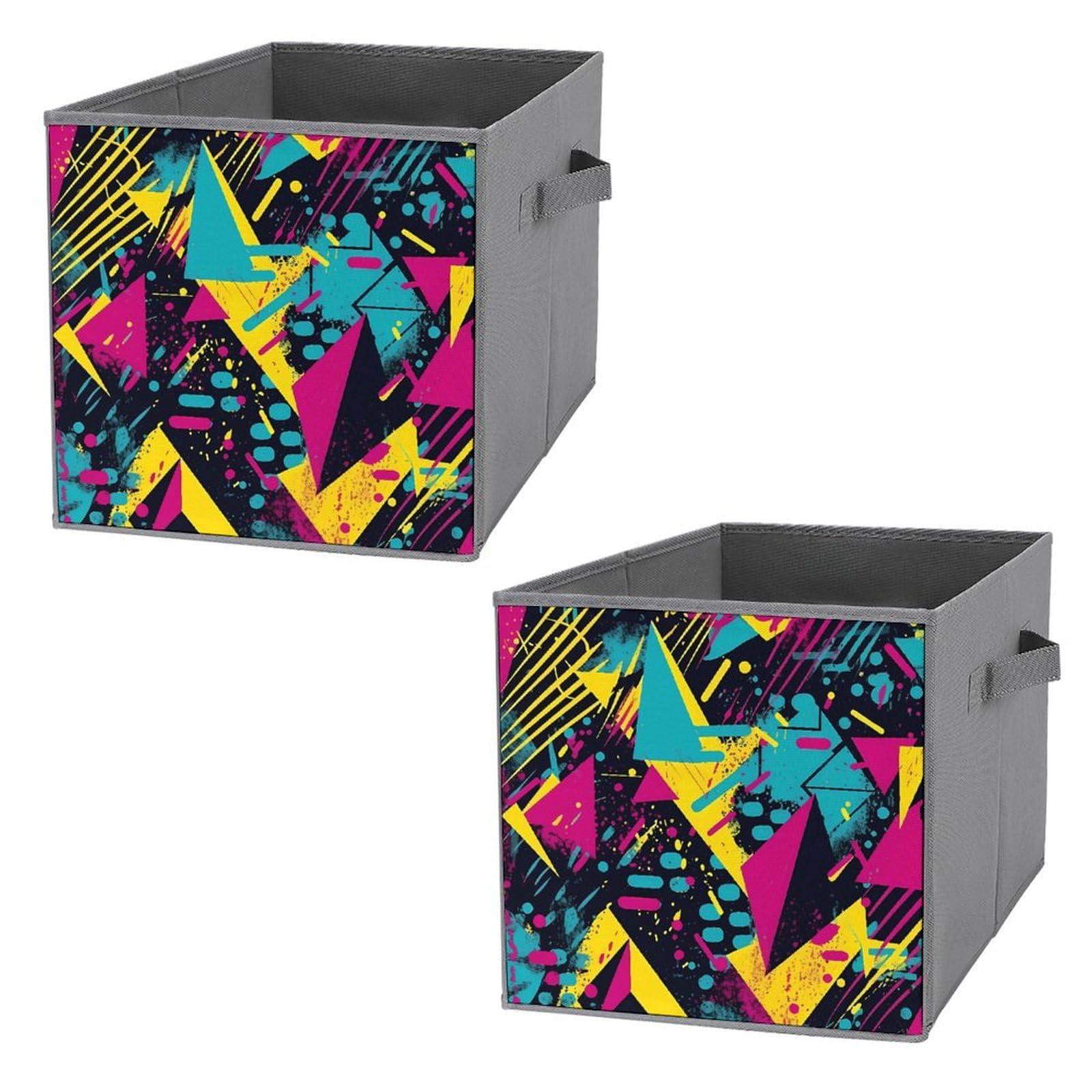 Boîte de rangement vêtements lot de 2 bacs pliables imprimés avec poignée 28cm