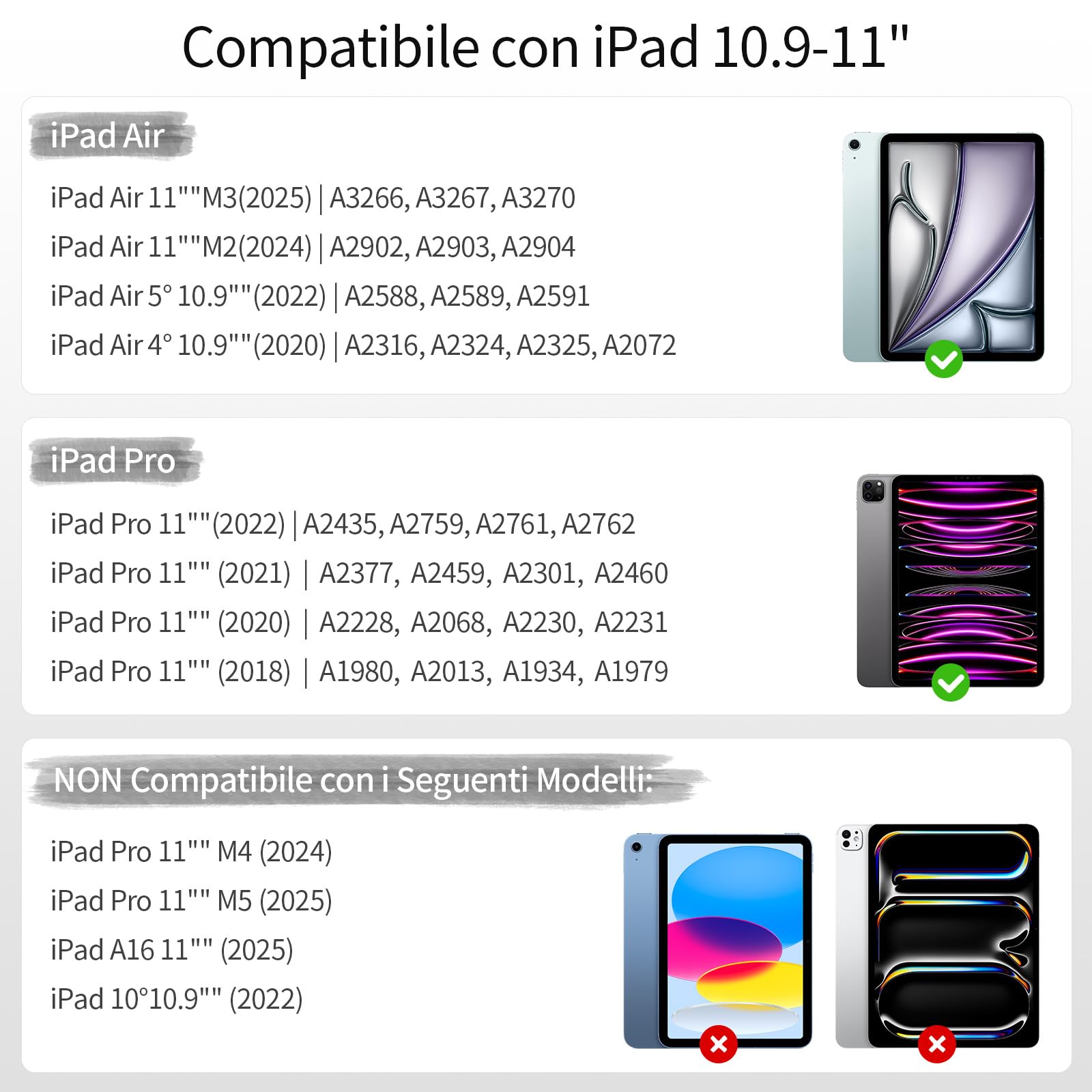 TQQ Cover con Tastiera per iPad Air 11 pollici (M3 2025 e M2 2024), iPad Air 5ª/4ª Gen e iPad Pro 11 pollici(4ª, 3ª, 2ª, 1ª Gen), Tastiera Bluetooth Staccabile con Portapenna, Italiano QWERTY Layout