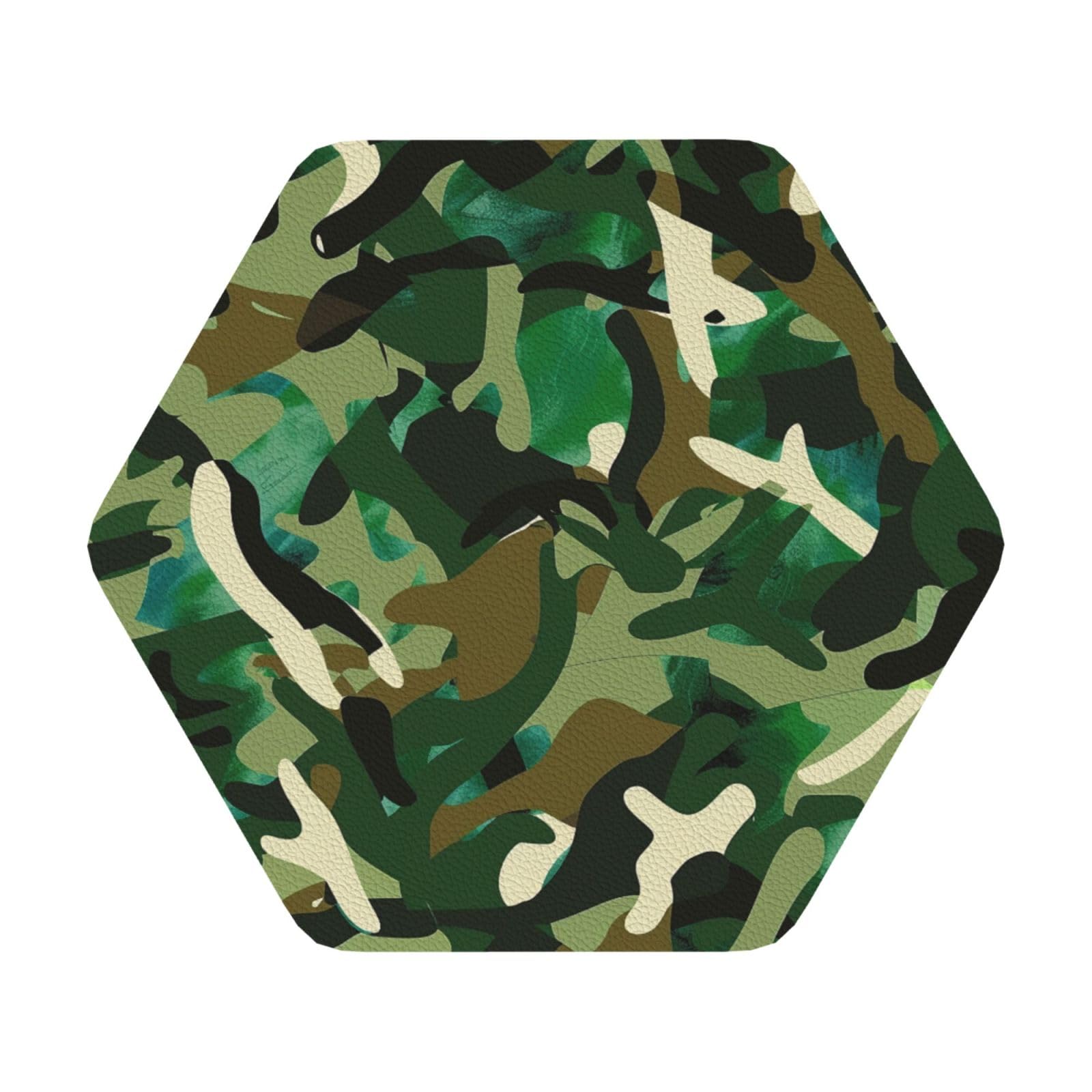 Abstract Camouflage Print Leather Coaster Set of 6, Hexagon Coasters Table Decorative Coffee Cup Beverage Coasters Wine Beer Bar Coasters for Hot Drinks Table Protection
