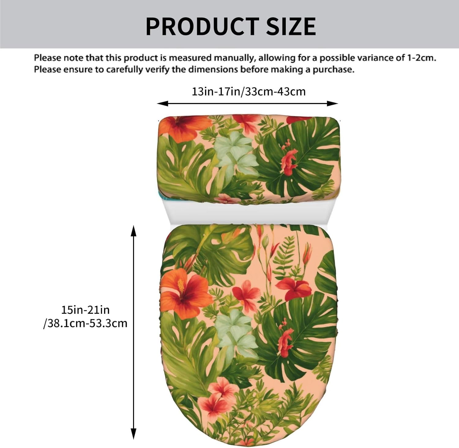 2 Pcs Hojas Tropicales Y Flores Print Toilet Lid Cover And Toilet Tank Lid Cover Set, Soft Stretchable Bathroom Covers, Fits Round And Elongated Toilet Seats, Washable And Decorative