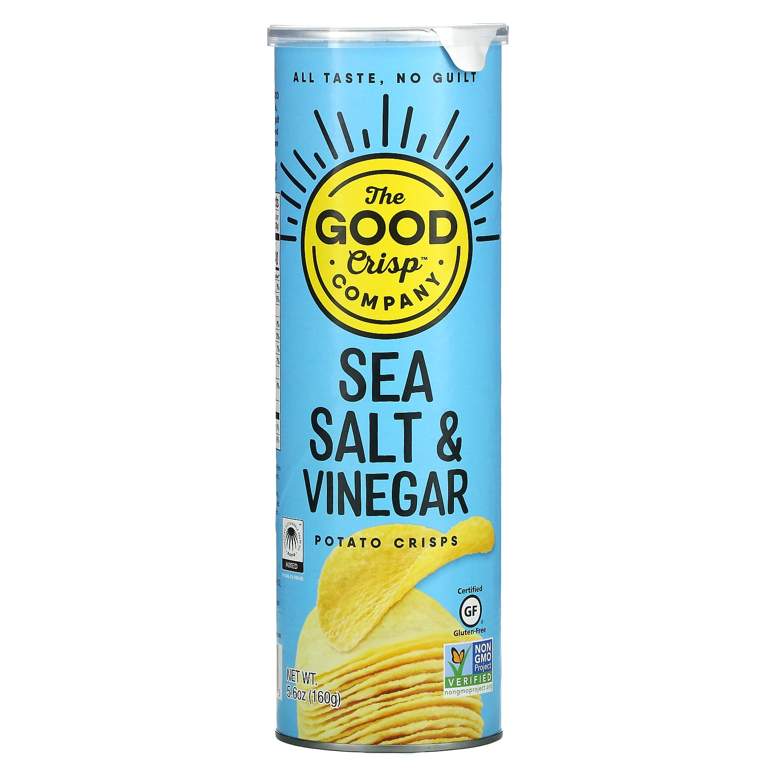 The Good Crisp Company, Salt and Vinegar, Gluten Free Potato Chips (5.6 Ounce Canisters, Pack of 8), Non-GMO, Allergen Friendly, Potato Chip Snack Pack, Gluten Free Snacks
