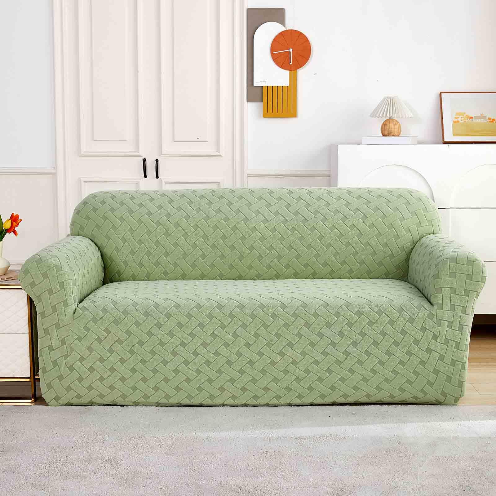 Housse de canapé extensible vert salon moderne pour fauteuil 1 place