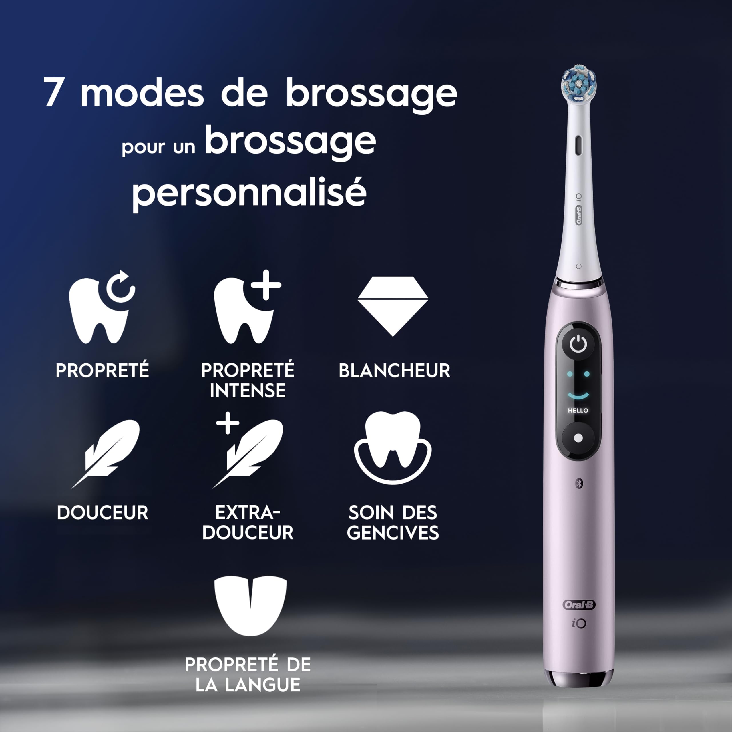 Oral-B iO 9 Brosse A Dents Electrique Rose Quartz Pour Adultes, 7 Modes De Brossage Avec Blancheur, Soin Des Gencives, 16 Zones De Nettoyage, 2 Brossettes De Rechange Oral B, Chargeur, Etui De Voyage