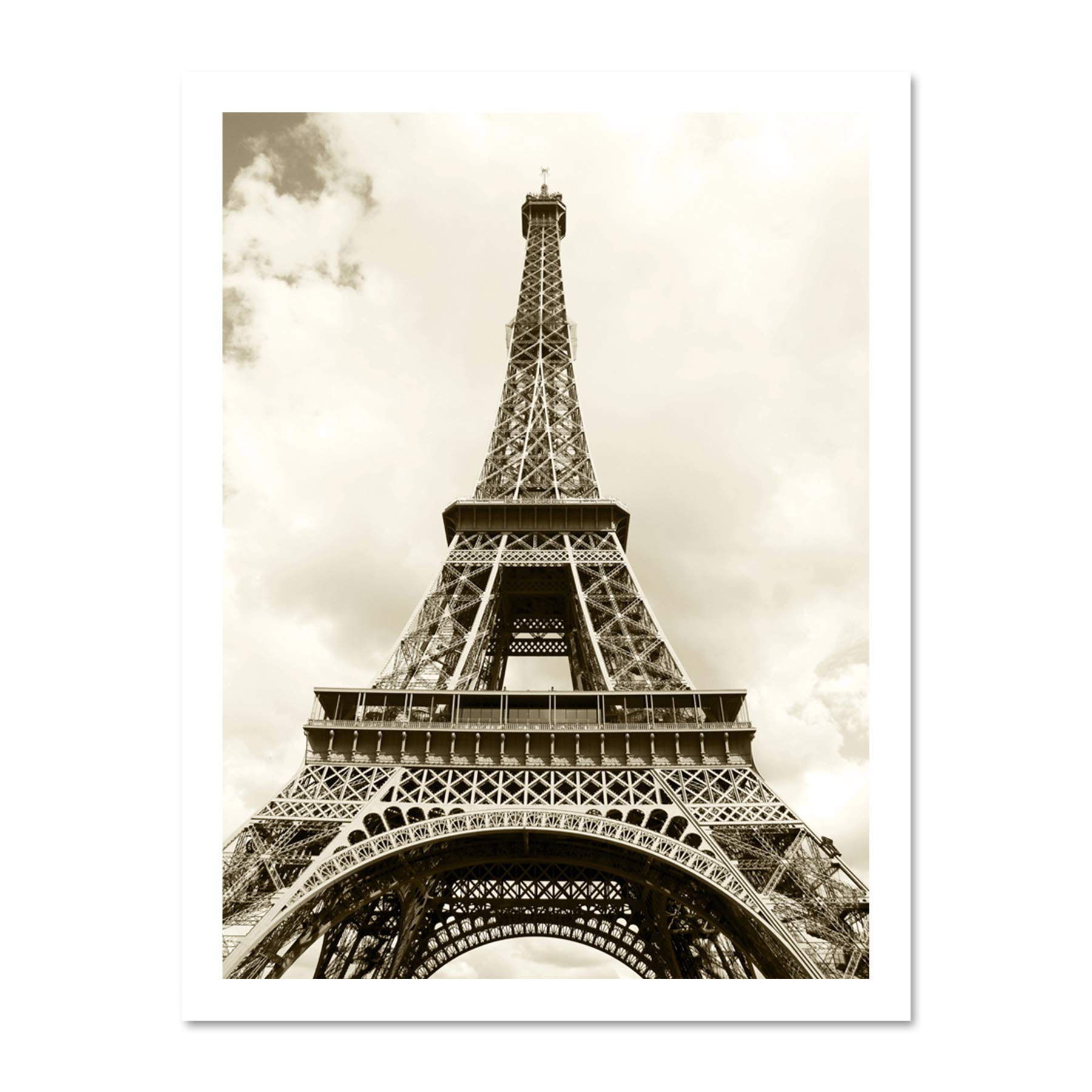 Wee Blue Coo Eiffel Tower Sepia Paris France Iconic Art Large Framed Art Print Poster Wall Decor 18x24 inch