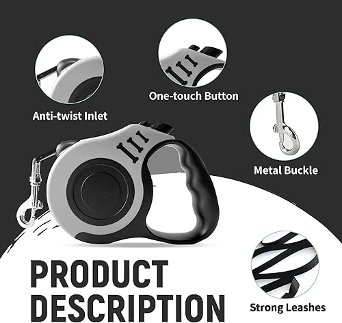 Miniatura 4 de Correa para mascotas de 10 pies retráctil para perro, cinta telescópica automática para perros, duradera y cómoda, con mango antideslizante,
