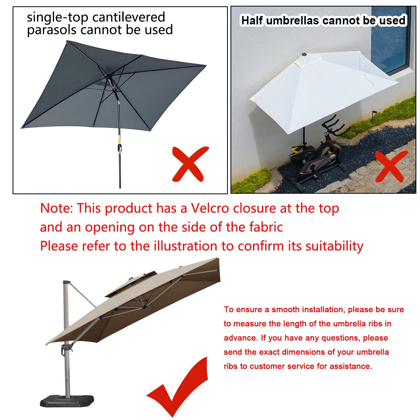 Générique 3.0x3.0m Carré Toile De Rechange pour Déporté Parasol De Terrasse Toile Dombrage Double Extérieur de Remplacement pour parasol de 8 baleines,Pour extérieur