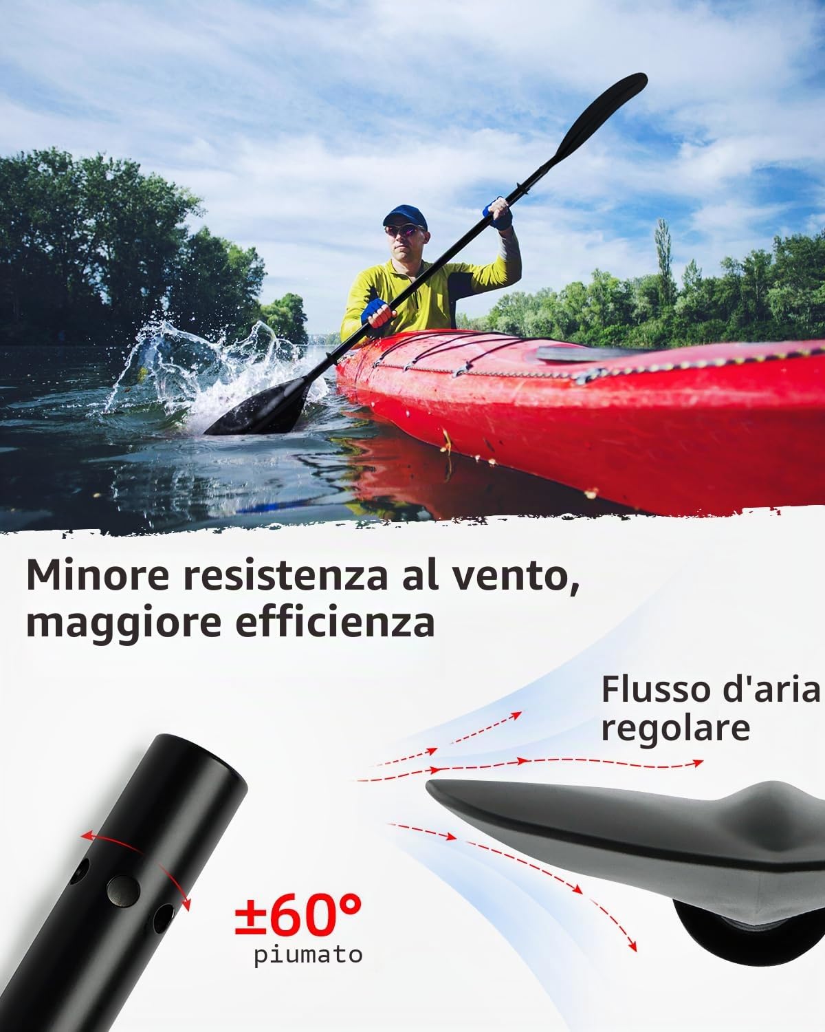Abahub Pagaia Kayak Regolabile 210-230 cm Alluminio Doppia Remi Kayak Paddle per Kayak Canoa 12 Colori