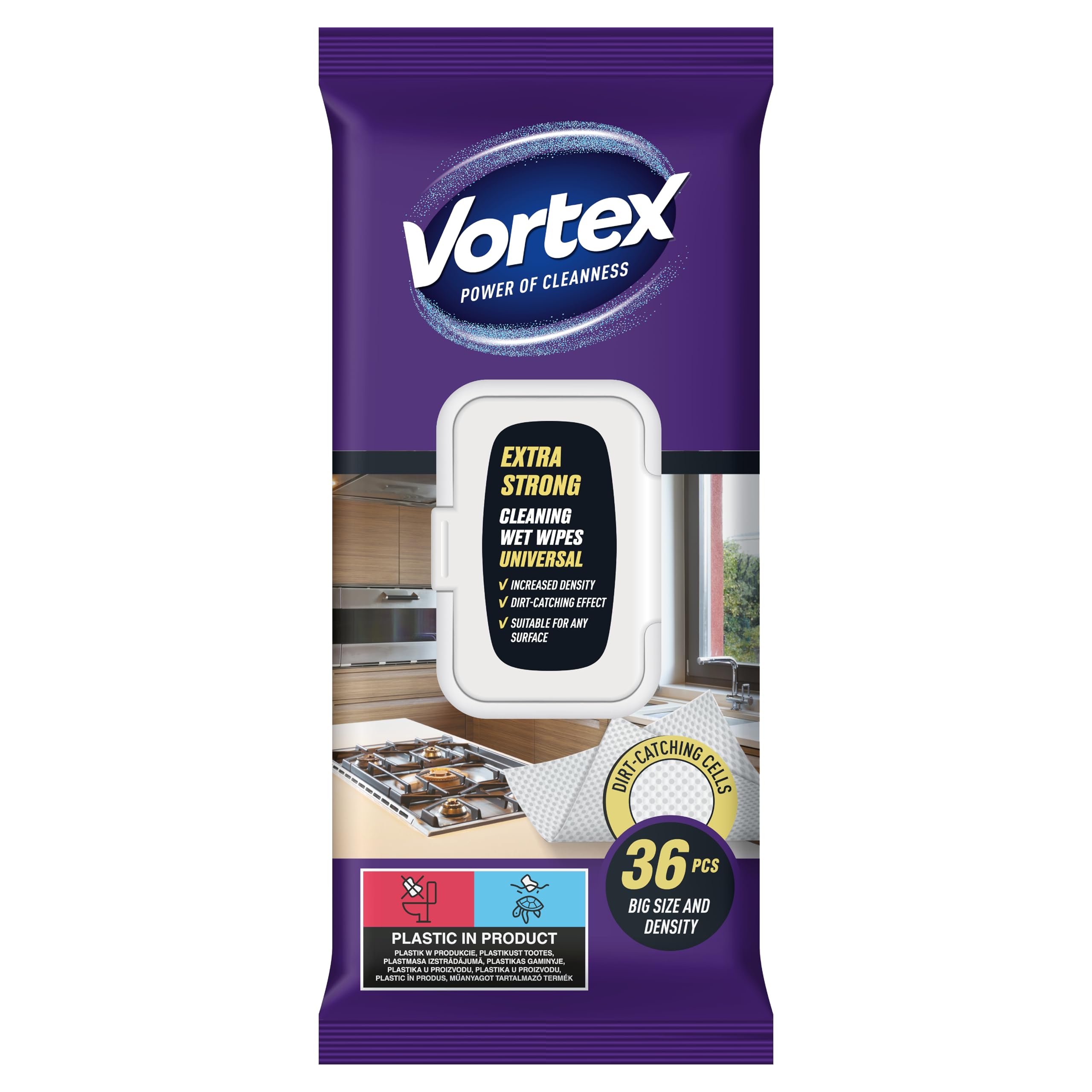 Lingettes humides jetables multi-surfaces VORTEX lot de 36 pièces à couvercle rabattable - 13