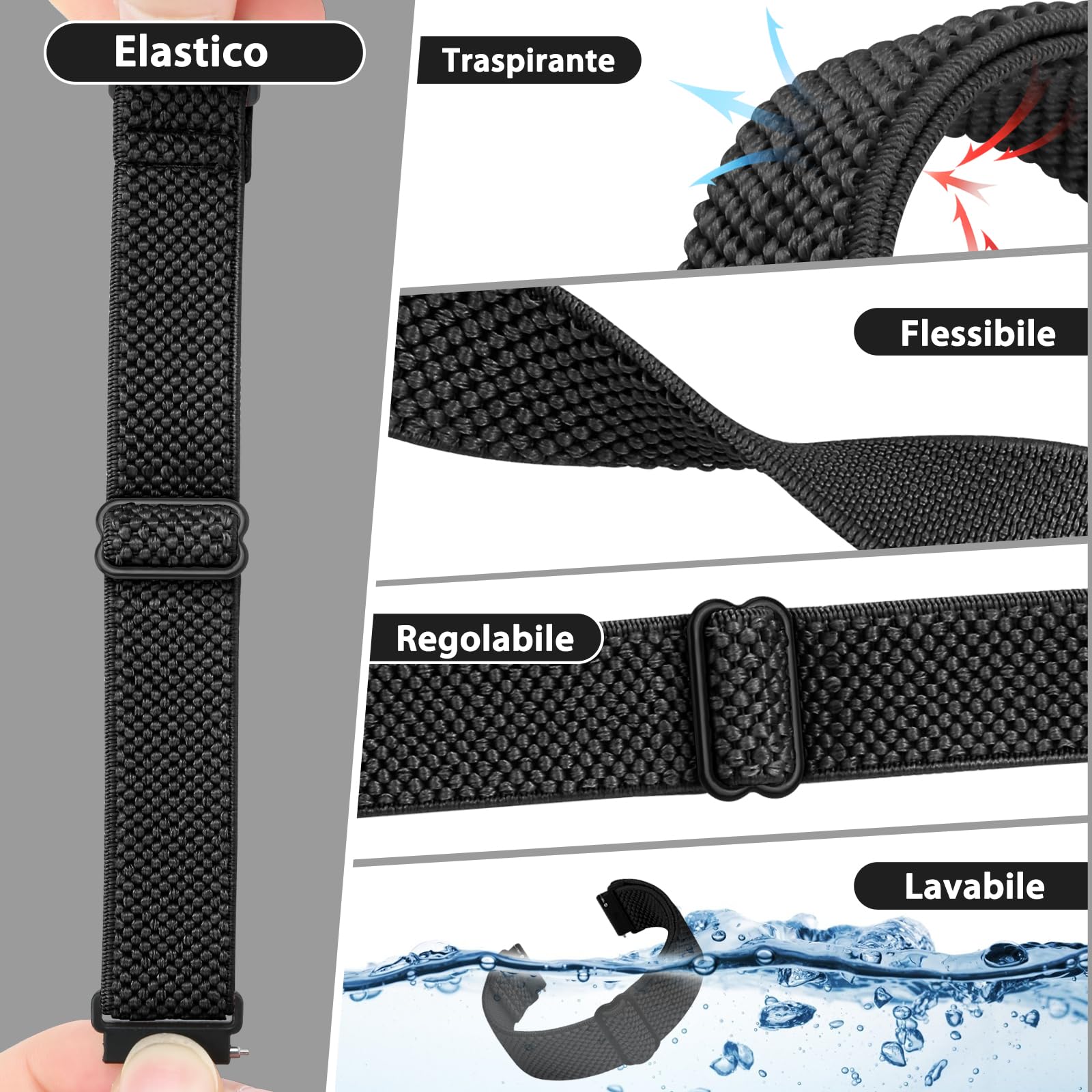 TumCez Regolabile Elastico Sgancio Rapido Cinturino Orologio in Nylon,18mm 19mm 20mm 22mm 24mm Cinturino per Samsung/Garmin/Fossil/Amazfit/Huawei Orologio per Uomo Donna
