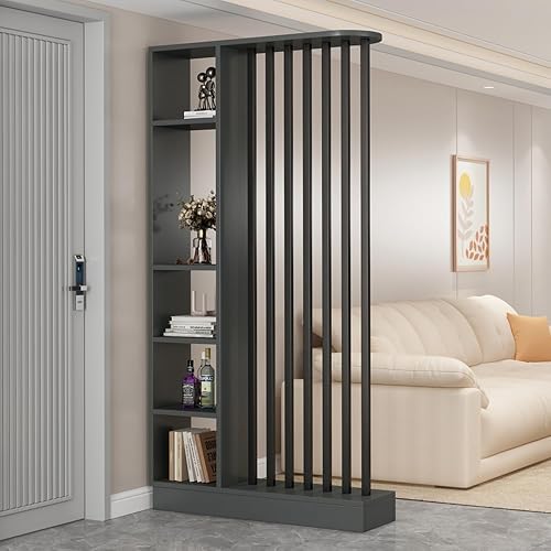 39.4in/100cm Wood Room Divider with Shelves, Freestanding Partition Screen |