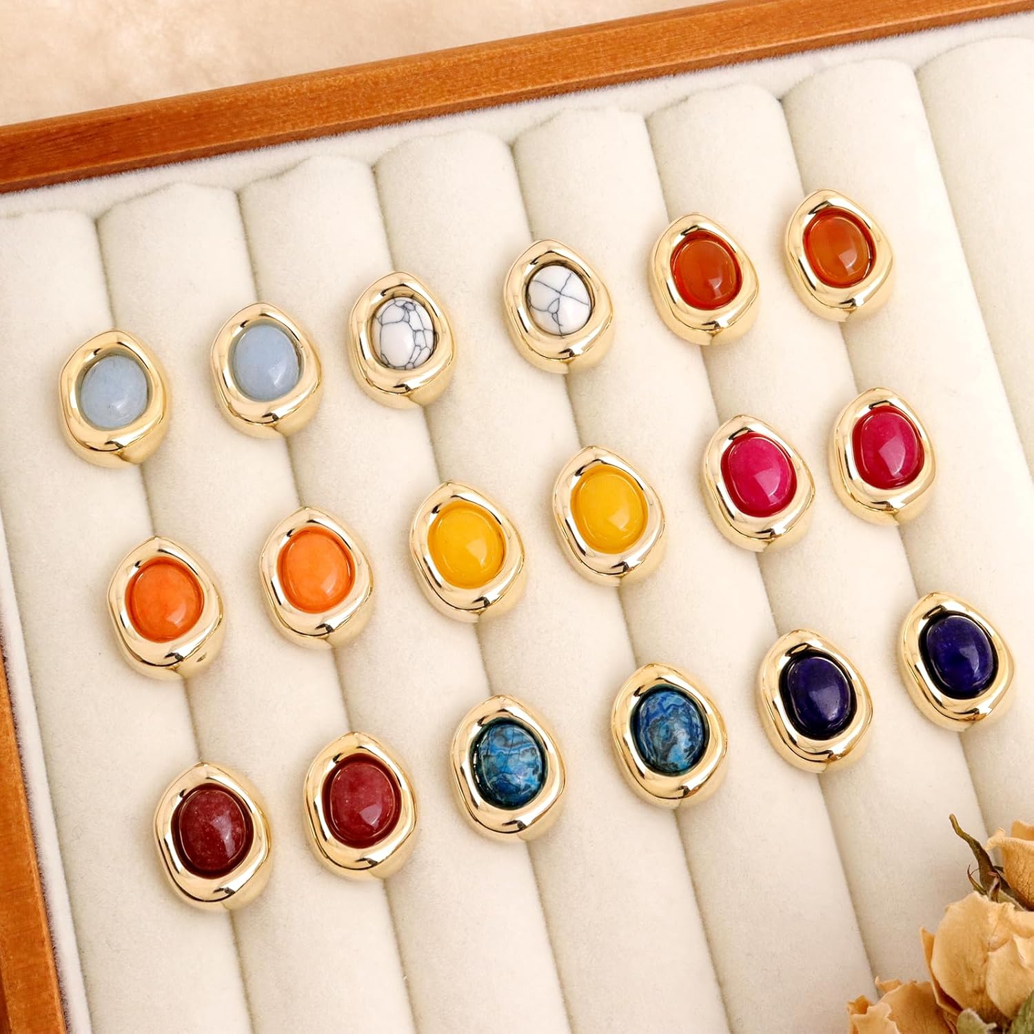 Jean Beau Chunky Gold Stone Stud Earrings for Women, Trendy Natural Gemstone Hypoallergenic Earing Valentine Jewelry Gift - Image 7