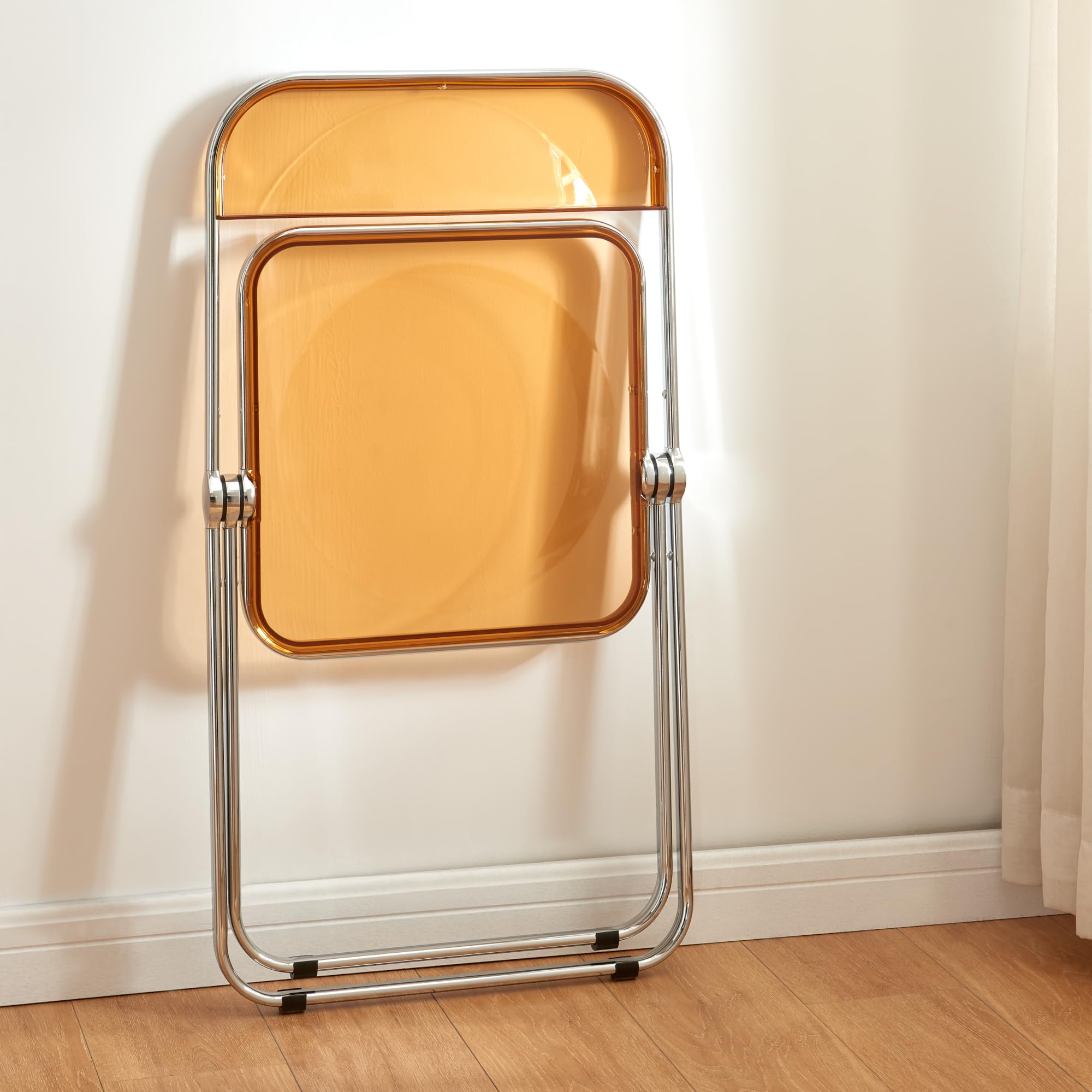 [en.casa] Juego de 2 Sillas Plegables Pornainen Transparentes para Eventos y Hogar Asiento Auxiliar Máx. 120 kg/Silla Oficina Estilo Moderno Diseño Estable 74 x 46 x 47 cm Acero Plástico - Naranja