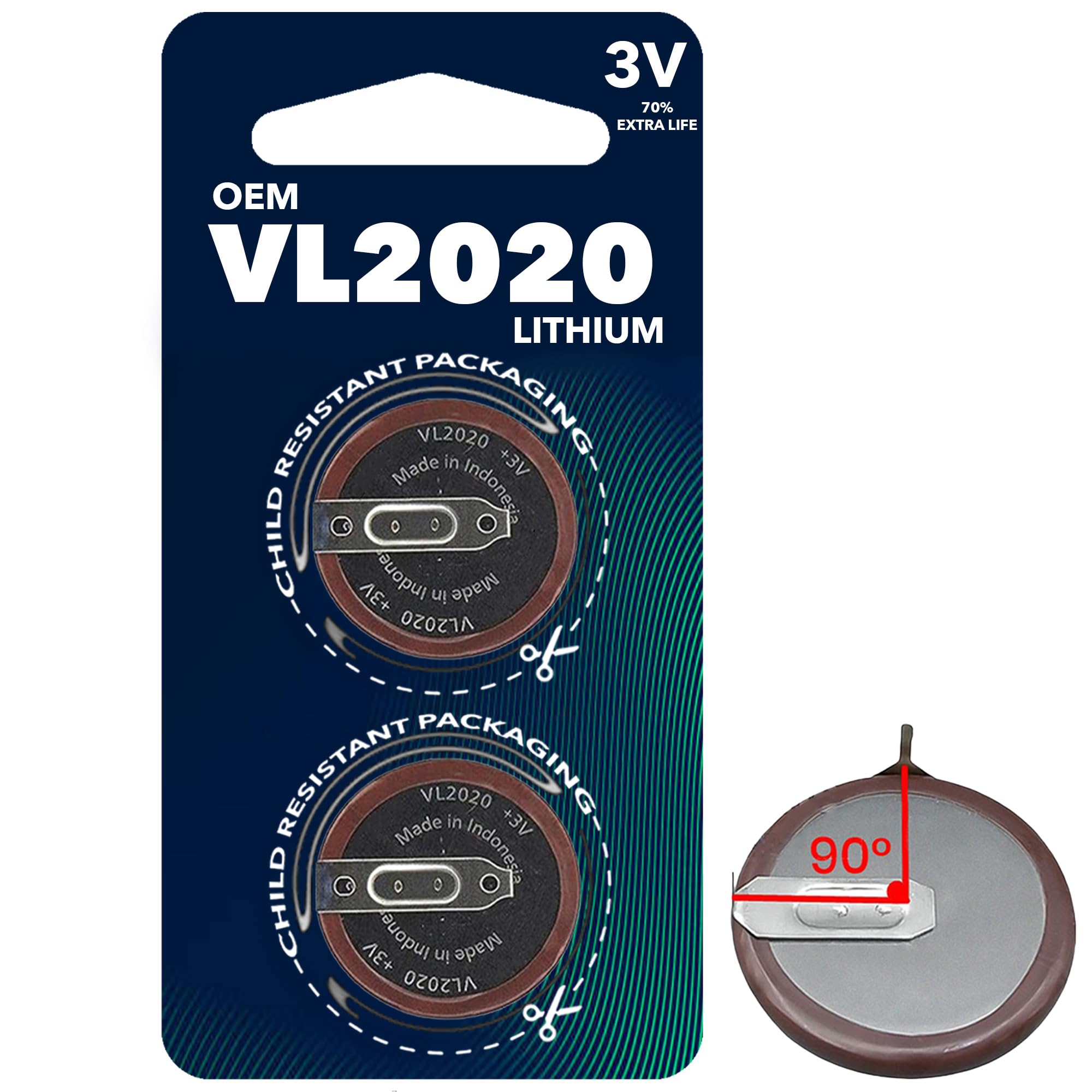 AstroLight OEM VL2020 ML2020 - Rechargeable Battery - Lithium Coin 3V 20MM 90 Degree Tab (2)