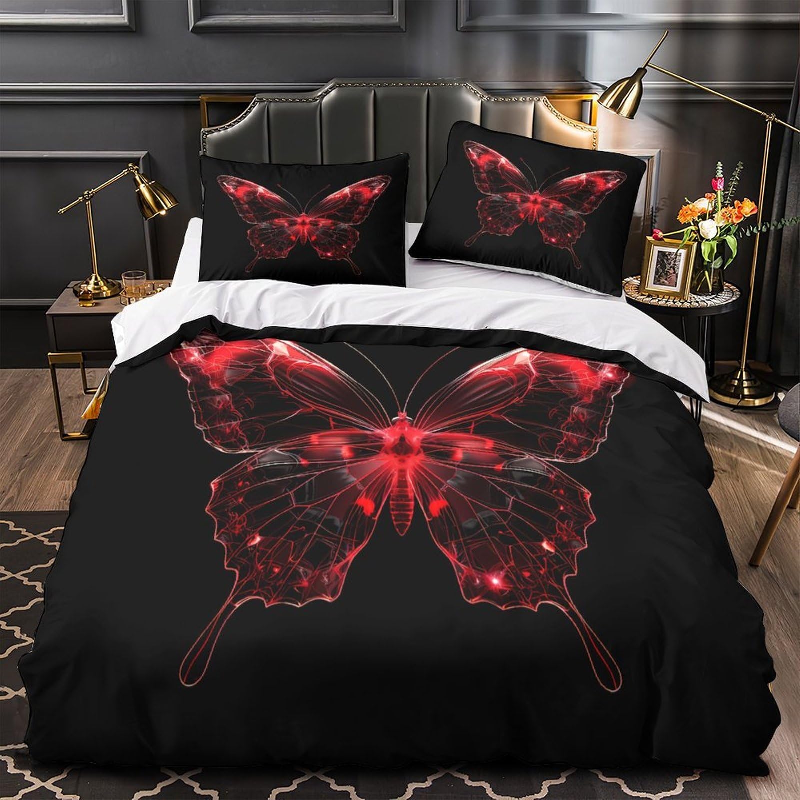 Housse de couette papillon rouge lit simple nid douillet