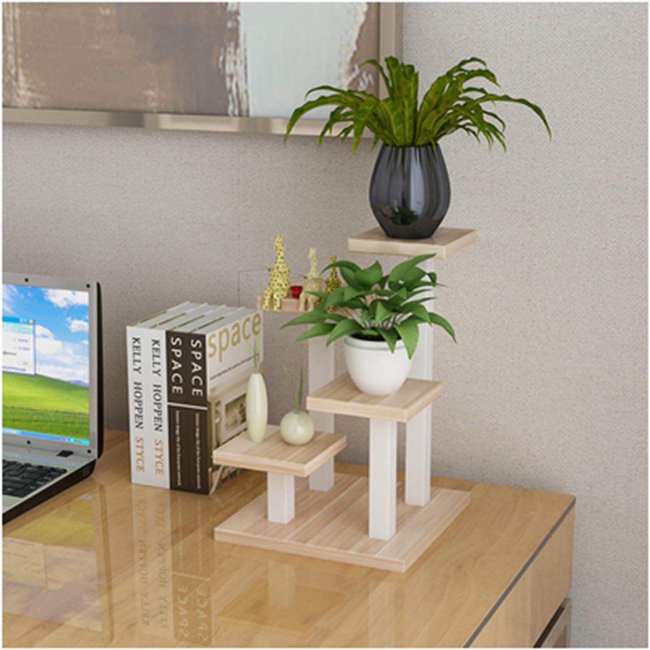 4 Layer Desktop Flower Stand, Table Top Indoor Succulent Plant Stand, Exquisite Balcony Coffee Bar Garden Flower Pot Shelf The Best Gift For Family And Friend(E Flower Stand 25.6*25.6*32Cm)