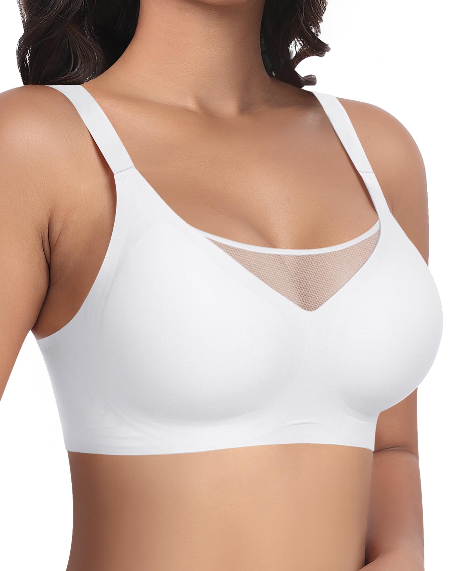 Damen Nahtloser BH Ohne Bügel Mit Modischer Mesh Glatter Weicher Bequemer BH Gepolstert Bustier Bügellos Soft Bra Seamless Bralette T-Shirt