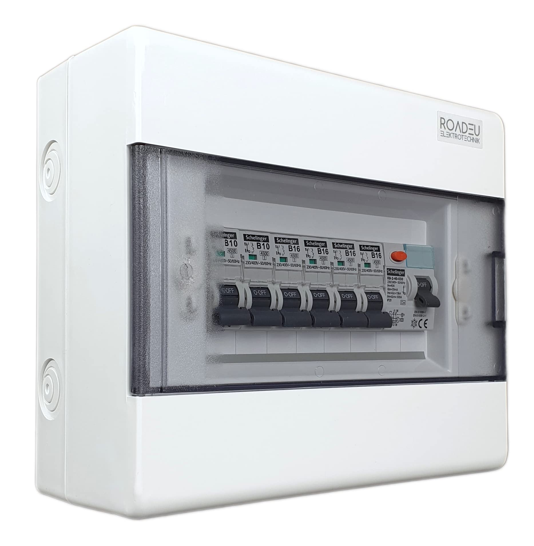 RoadEu - Centralino e quadri di distribuzione da parete – Interruttore Differenziale 40A 2P – B16A automatico e B10A 4+2 in una scatola di distribuzione a parete – Quadro Elettrico fusibili a parete