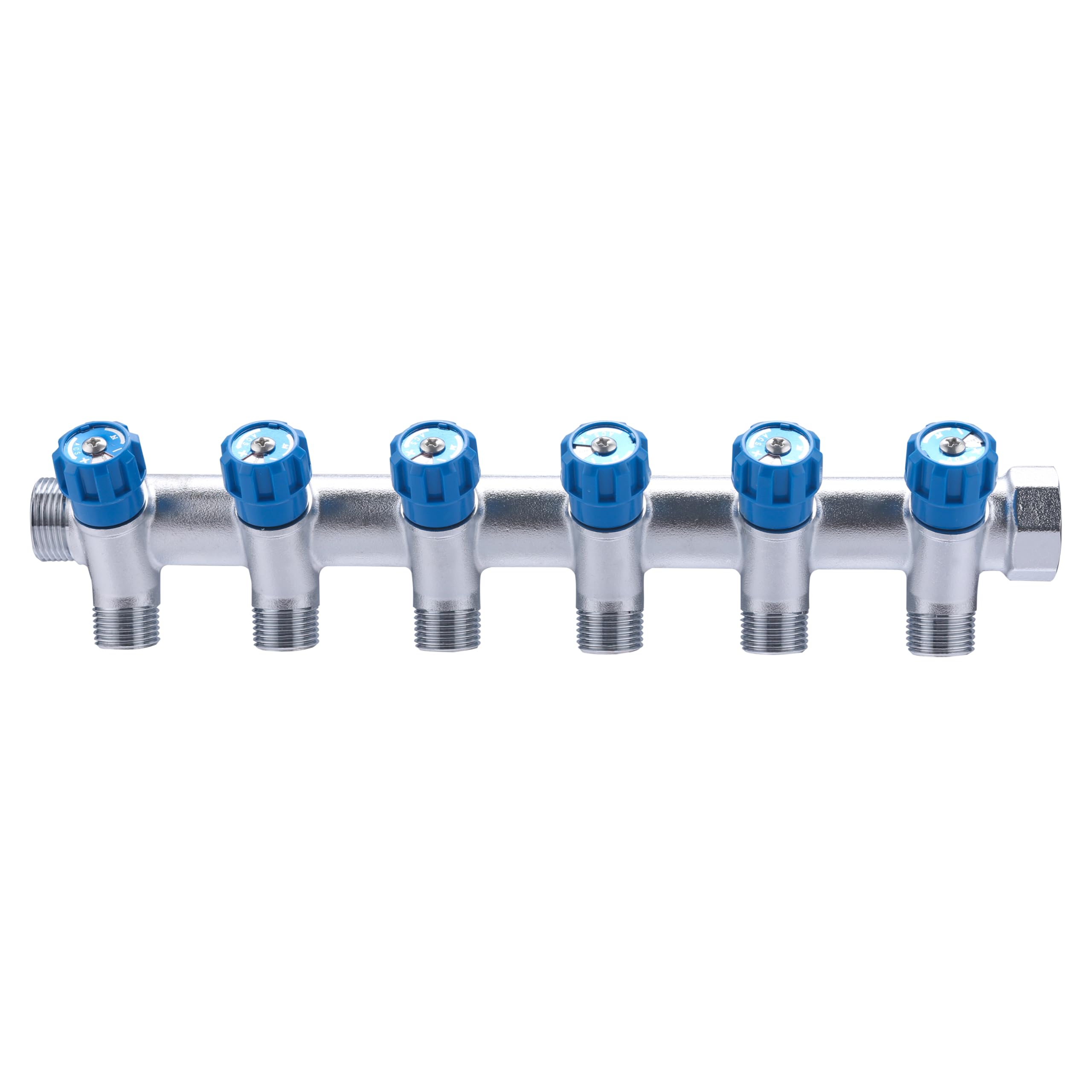Colector macho-hembra 3/4 con grifería azul y 6 salidas macho 1/2 | Latón | Conexión segura y duradera | Ideal para fontanería | Fácil instalación y ajuste preciso | QUICK PLOMBERIE