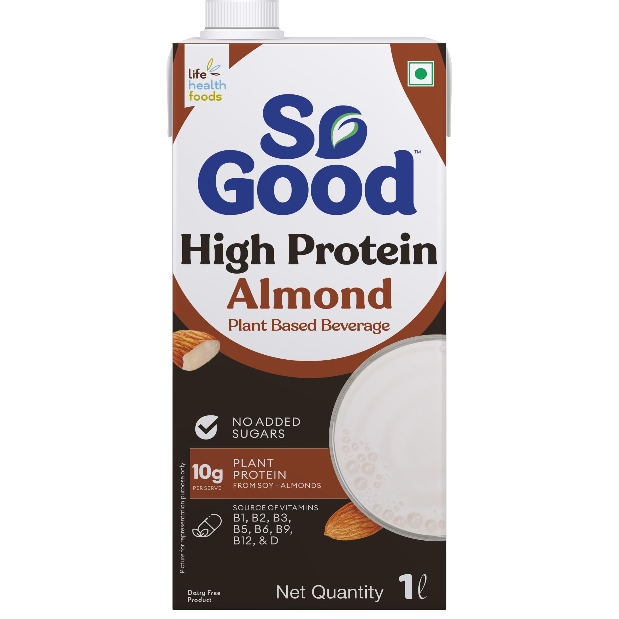 So Good Plant Based High Protein Almond Beverage 1 L | 10g Protein per serve | Lactose Free | No Added Sugar | No Preservatives | Dairy Free | Source of Calcium & Vitamins I ZERO Cholesterol