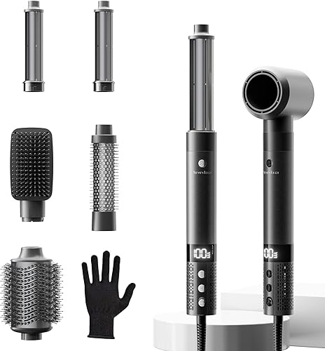 Moldeador de pelo 6 en 1, juego de cepillos secadores de pelo, potente cepillo de secado múltiple con rizadores de envoltura automática, cepillos
