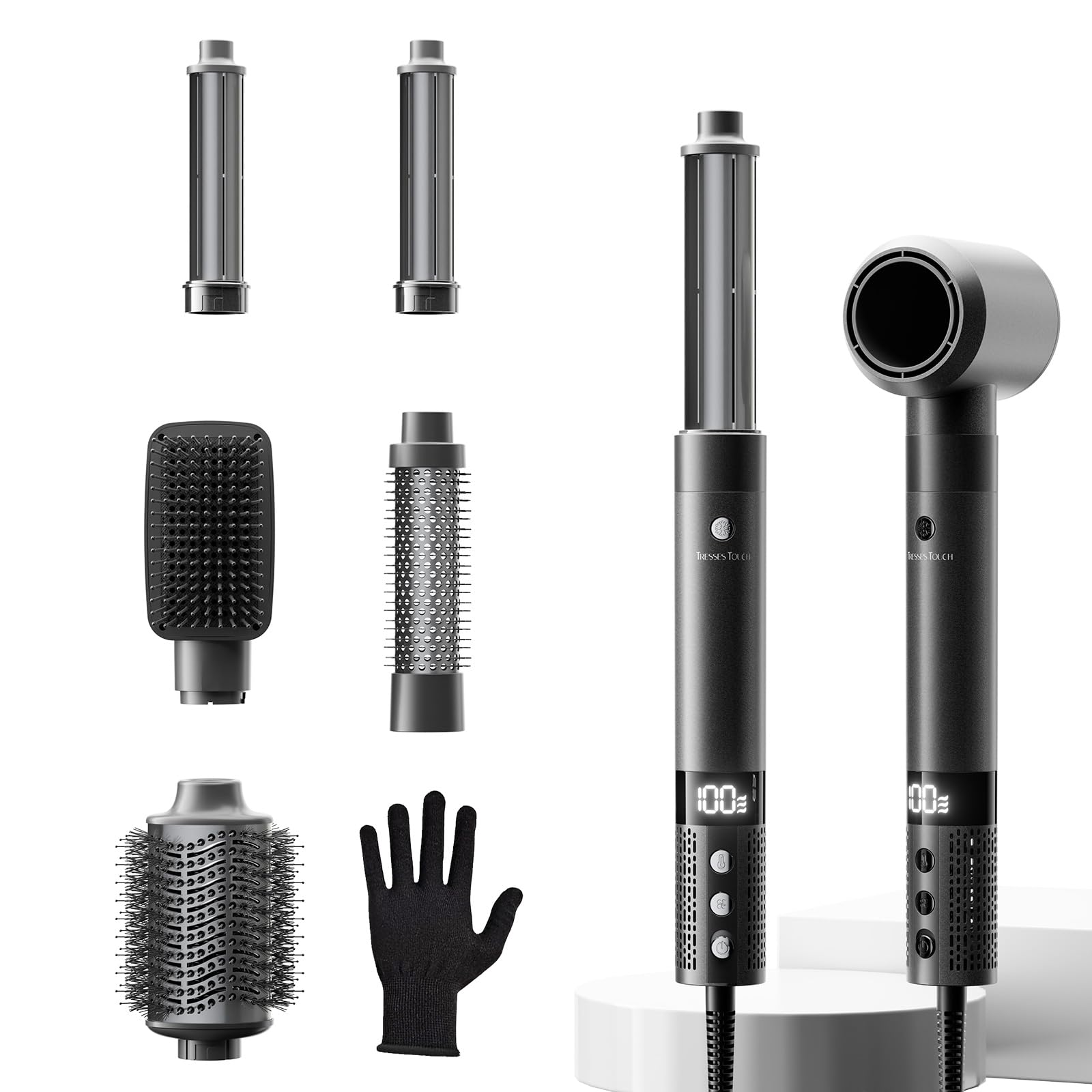 Hairstyler 6 In 1 Airstyler mit Rundbürstenföhn, 110.000 U/min, 1400W Airwrap für Locken, Volumen, Glätten, Trocknen, Grey