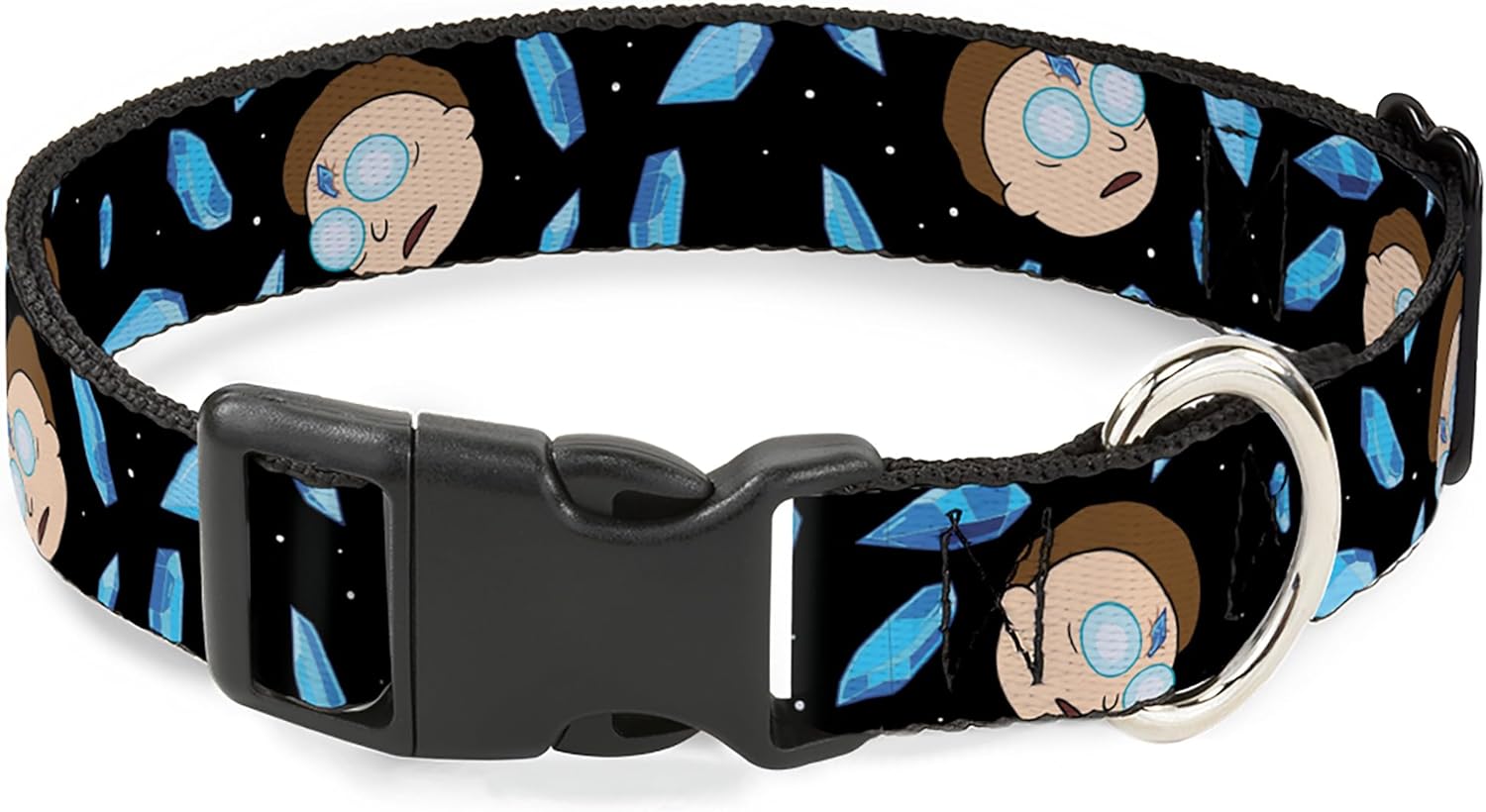 Rick and Morty Pet Collar, Dog Collar Plastic Buckle, Rick and Morty Death Crystals Morty Expression Black Blues, 20 to 31 Inches 1.5 Inch Wide