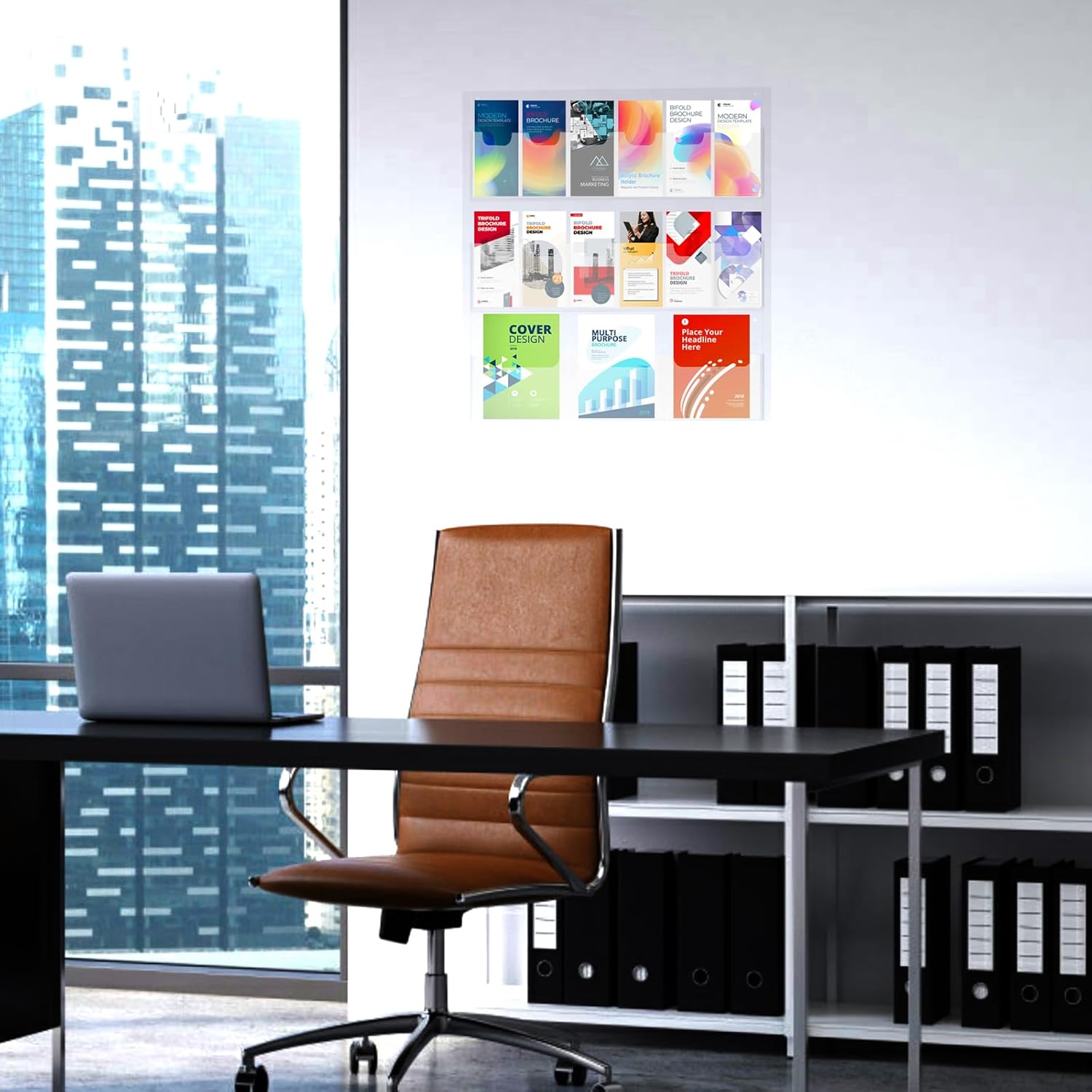 Acrylic Brochure Holder Wall Mount, Magazine and Pamphlet Display, Clear Literature Organizer Rack for 12 Pamphlets and 3 Magazines, Flyer Pamphlet Holder with Business Card Holders and Index Tabs